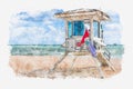 Watercolor sketch of lifeguard tower in Fort Lauderdale Royalty Free Stock Photo