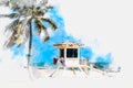 Watercolor sketch of lifeguard tower in Fort Lauderdale USA Royalty Free Stock Photo