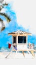 Watercolor sketch of lifeguard tower in Fort Lauderdale USA Royalty Free Stock Photo