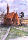 Watercolor sketch of old church