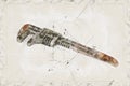 Sketch of a Old and rusty adjustable wrench Royalty Free Stock Photo