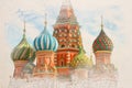 Watercolor sketch painting of St. Basil Cathedral Royalty Free Stock Photo