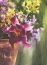 A watercolor sketch with pink and yellow flowers will perfectly decorate your home.