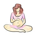 Watercolor sketch of a pregnant woman, pregnancy silhouette isolated on white background