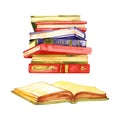 Watercolor sketch of stack of books isolated on white background. Royalty Free Stock Photo