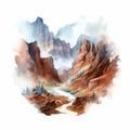 Watercolor Sketch Of Summer Canyons: Double Exposure Dreamlike Illustrations