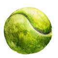 Watercolor sketch of tennis ball on white background. Royalty Free Stock Photo