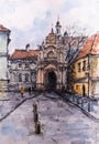 Watercolor sketch of Vilnius old town