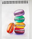 Watercolor sketchbook, five bright macaroons