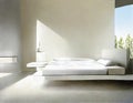 Watercolor of Sleek contemporary bedroom with a luxurious and modern white