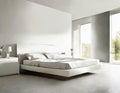 Watercolor of Sleek contemporary bedroom with a luxurious and modern white