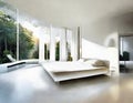 Watercolor of Sleek contemporary bedroom with a luxurious and modern white