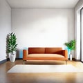 Watercolor of Sleek living room interior with blank rendered in