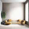 Watercolor of Sleek living room interior with blank rendered in