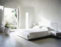 Watercolor of Sleek white bedroom with luxurious modern