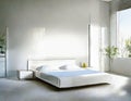 Watercolor of Sleek white bedroom with modern