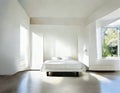 Watercolor of Sleek white bedroom with modern