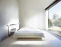 Watercolor of Sleek white bedroom with modern