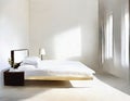 Watercolor of Sleek white bedroom with modern