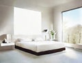 Watercolor of Sleek white bedroom with modern