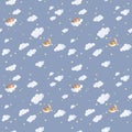 Watercolor Sleeping Animals Nursery Seamless Pattern. Baby Animal Prints