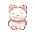 Watercolor sleeping cat illustration on white background Royalty Free Stock Photo