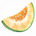 Watercolor Slice of Cantaloupe Melon with Seeds in Shades of Orange and Green Royalty Free Stock Photo
