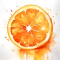 Watercolor slice of orange on a white background. Hand drawn illustration