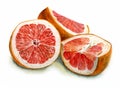 Watercolor slices of red grapefruit