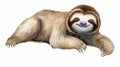 Watercolor sloth illustration isolate on white background. tropical animal. AI Generative Royalty Free Stock Photo