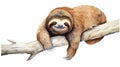 Watercolor sloth illustration isolate on white background. tropical animal. AI Generative Royalty Free Stock Photo