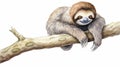 Watercolor sloth illustration isolate on white background. tropical animal. AI Generative Royalty Free Stock Photo