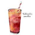 Watercolor smoothie. Hand painted summer tropical drink isolated on white background. Food illustration. For design or