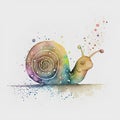 Watercolor snail on abstract watercolor background. Hand drawn vector illustration.