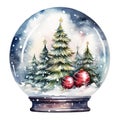 Watercolor snow globe scene capturing the magic of Christmas. Generative AI