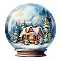 Watercolor snow globe scene capturing the magic of Christmas. Generative AI