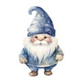Watercolor snow gnome. Drawing on a white background in cartoon style
