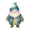 Watercolor snow gnome. Drawing on a white background in cartoon style