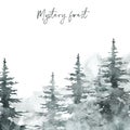 Watercolor snow winter forest landscape background with space for text. pine and spruce trees on white backdrop for Christmas Royalty Free Stock Photo