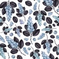 Watercolor snowberry seamless pattern on white background