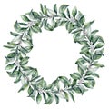 Watercolor snowberry wreath. Hand painted border with snowberry branch and white berry isolated on white background