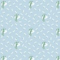Snowdrop flower pattern. Watercolor seamless pattern for your design on blue background