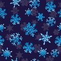 Watercolor snowflakes seamless pattern. Royalty Free Stock Photo