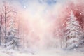 Watercolor snowing Mountain forest Soft Snow Strom Light, AI Generated