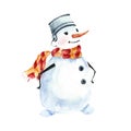 Watercolor snowman, merry illustration symbol winter, new year