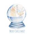 Watercolor snowy glass ball