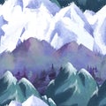 Watercolor snowy mountain seamless pattern Royalty Free Stock Photo