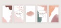 Watercolor social media stories banners with nude abstract freehand brush stroke shapes and marble frames