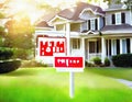 Watercolor of Sold Home For Sale Real Estate Sign in Front of House Royalty Free Stock Photo