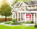 Watercolor of Sold Home For Sale Real Estate Sign in Front of House Royalty Free Stock Photo